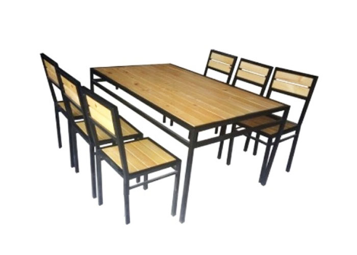 Bộ bàn ghế ăn nhà hàng chân sắt mặt gỗ